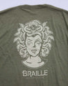 Olive Green Medusa Skate T-Shirt Braille Skateboarding 