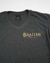 Braille V-Neck Grey Skate T-Shirt Braille Skateboarding 